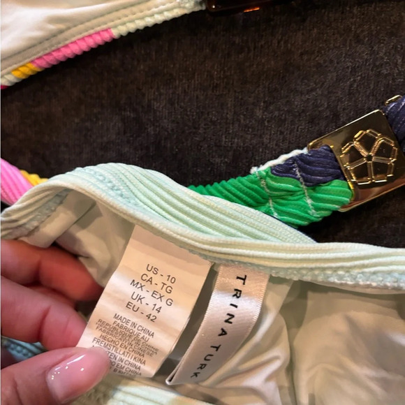 Trina Turk Kids Bikini in Pink, Green, and Cream Stripes - Picture 3 of 5